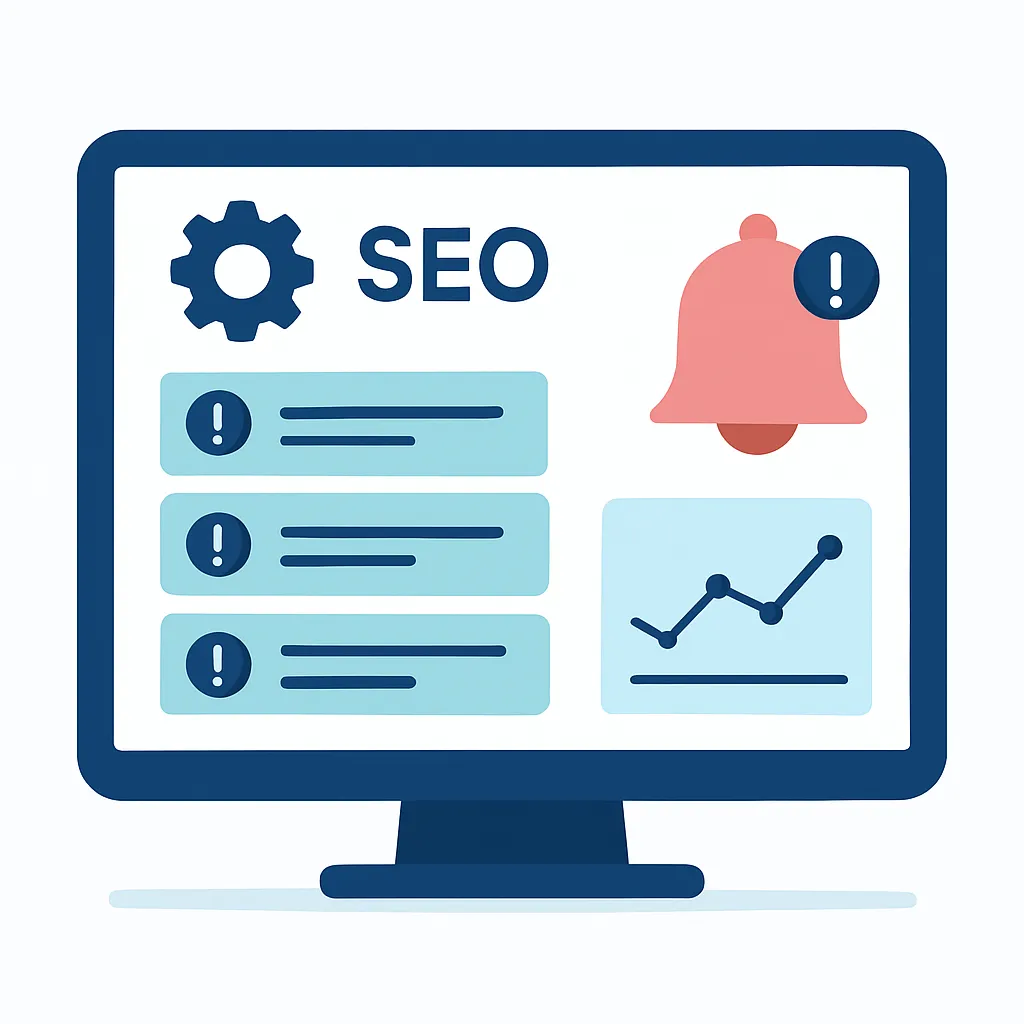 Automated technical SEO monitoring alerts on a performance dashboard