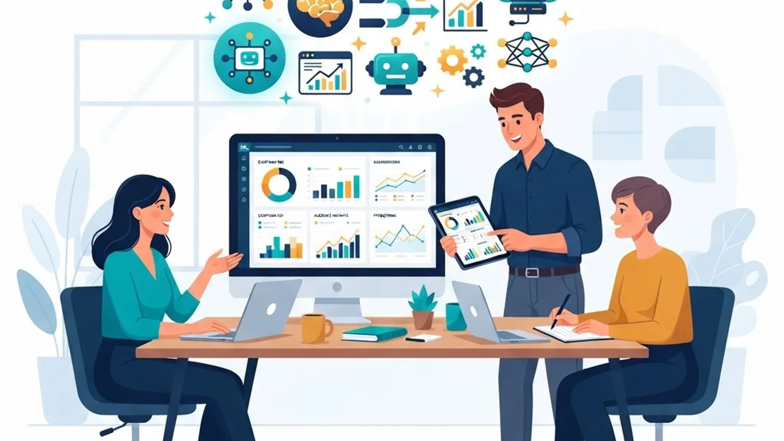 Marketing team supervising machine learning tools and workflow