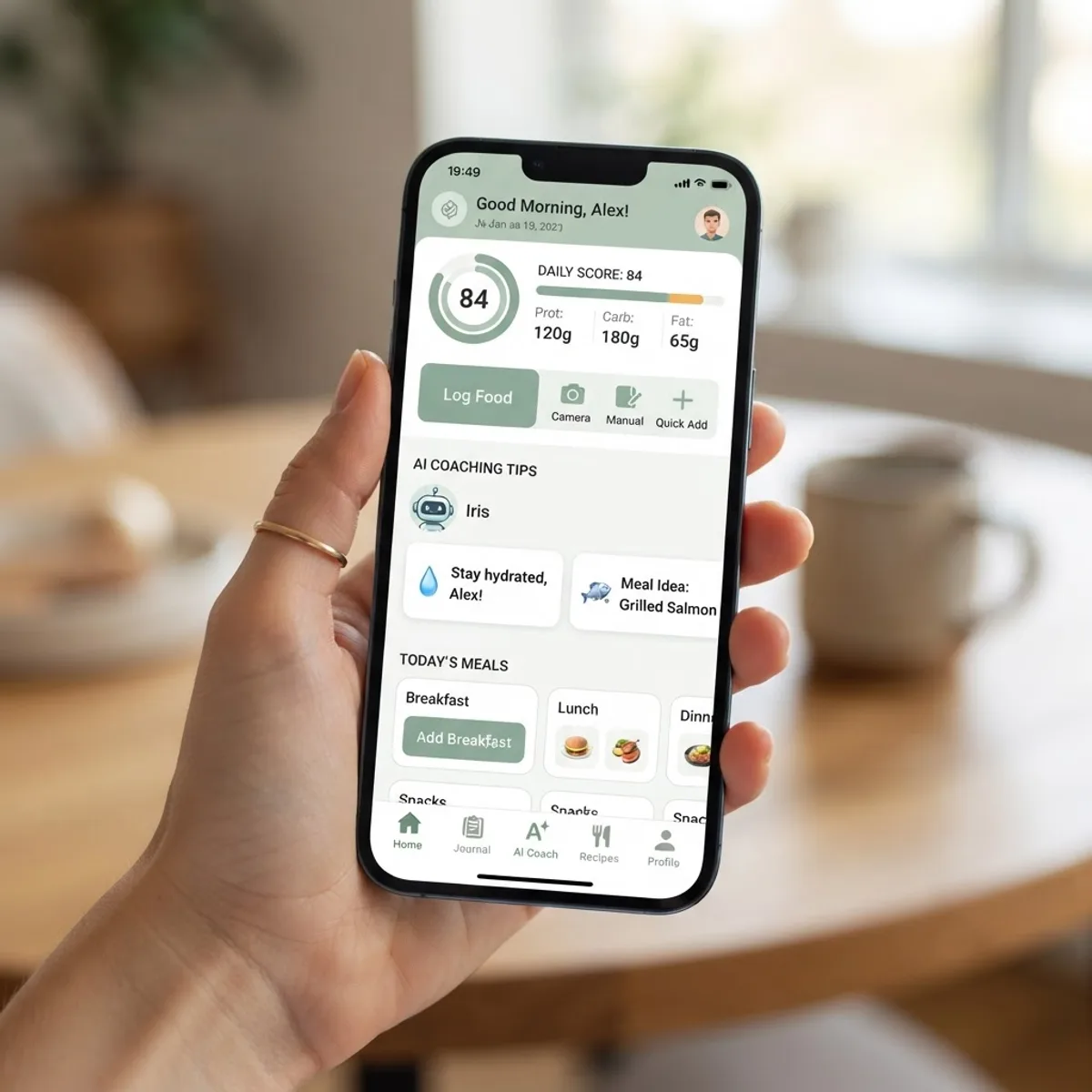 Mea'ai AI diet coaching mobile app interface
