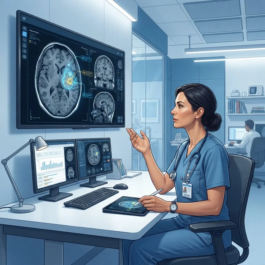 AI analyzing medical imaging scans alongside a radiologist