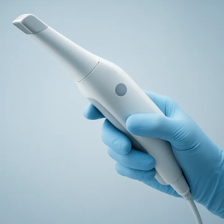 Dentist holding the Medit i900 intraoral scanner
