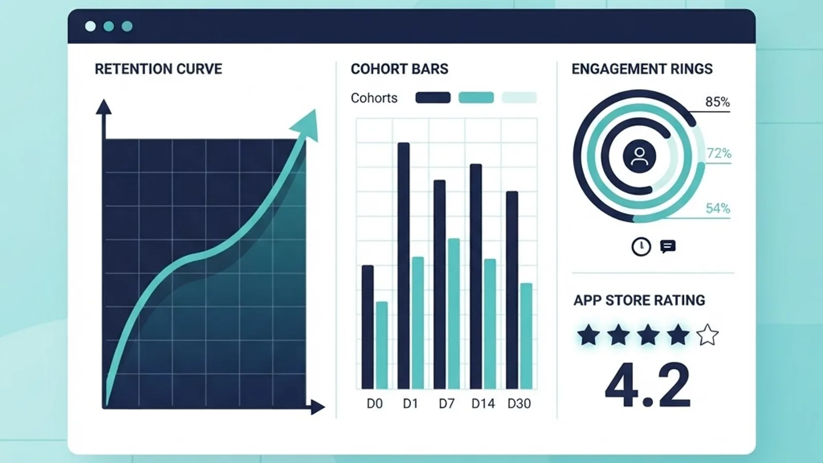 Launch analytics and retention metrics dashboard for a mental health app