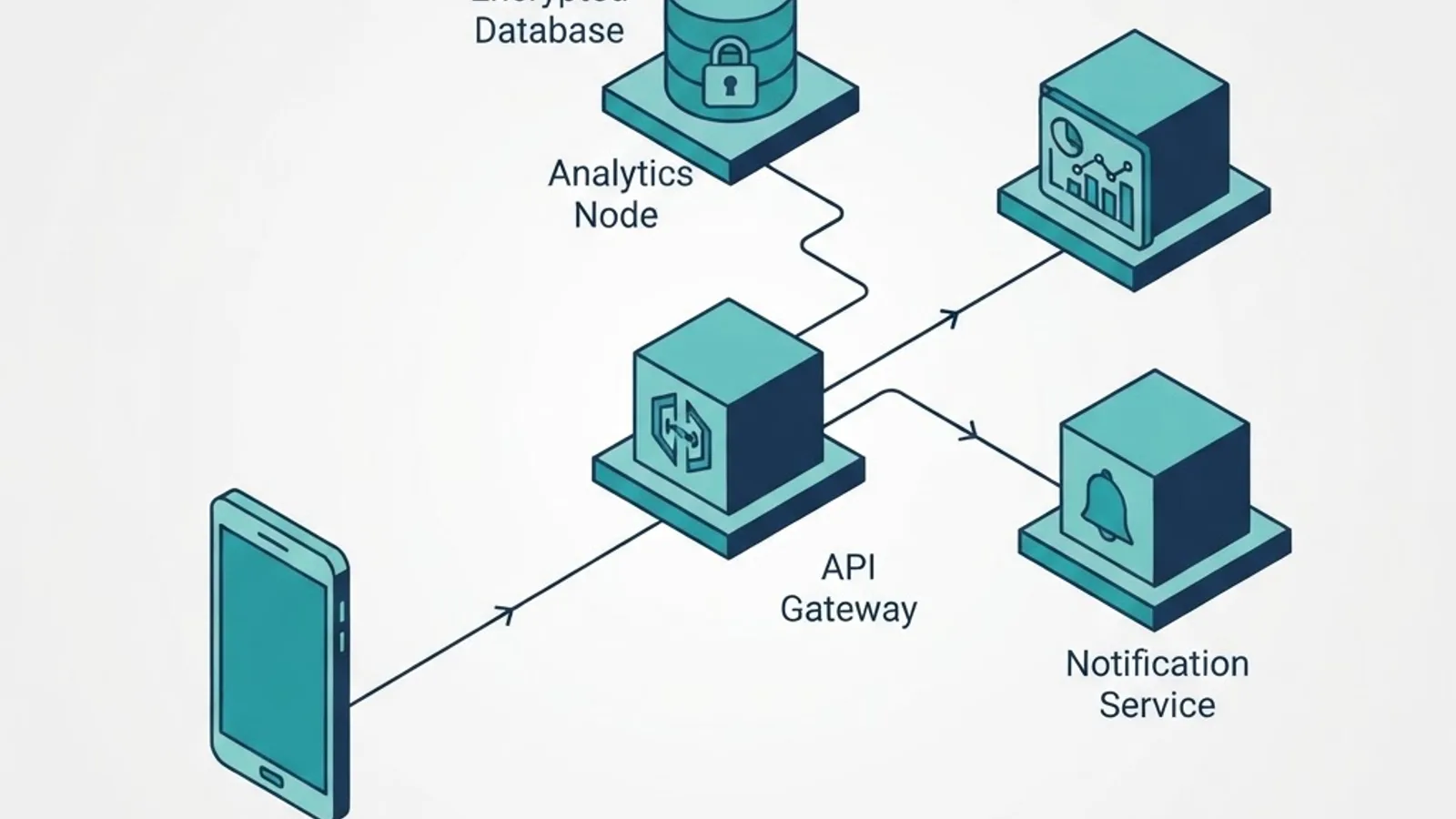 Technical architecture diagram for a secure mental health app backend