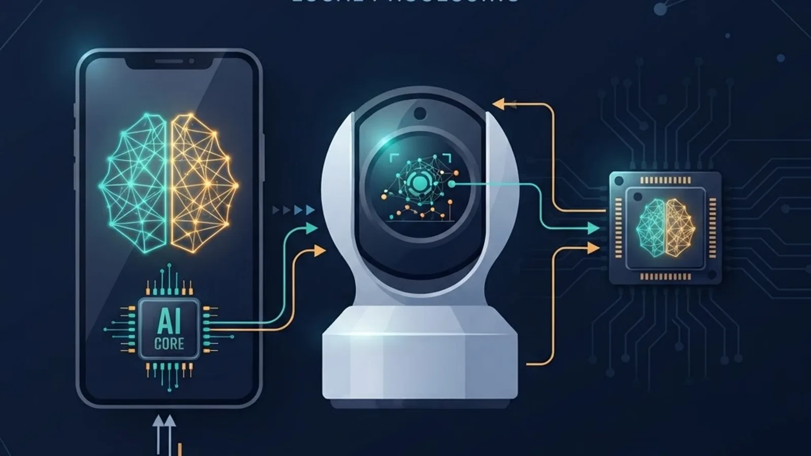 Smartphone, camera and sensor chip each running a tiny on-device neural network