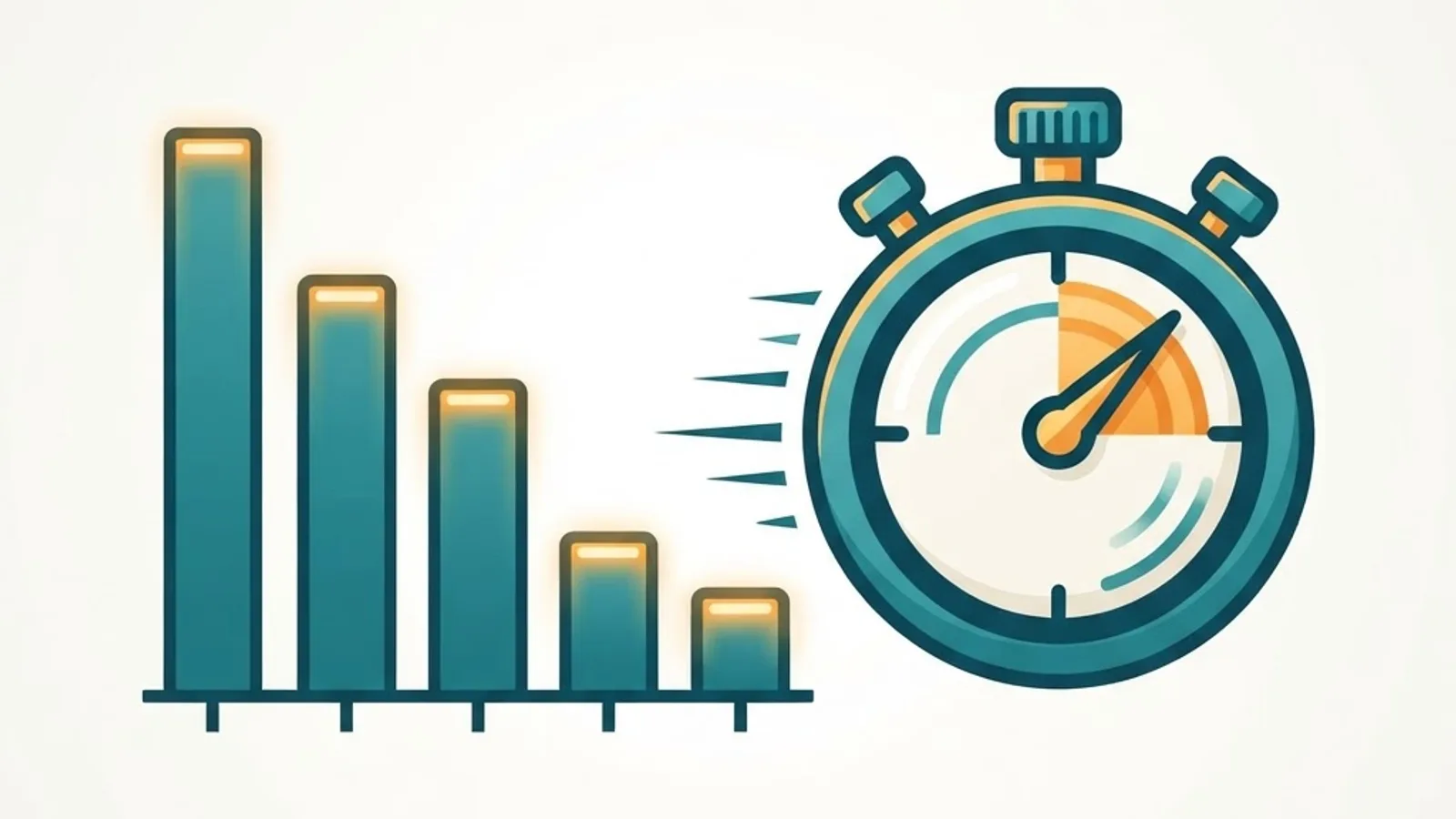 Descending bar chart and stopwatch representing lower inference cost and latency