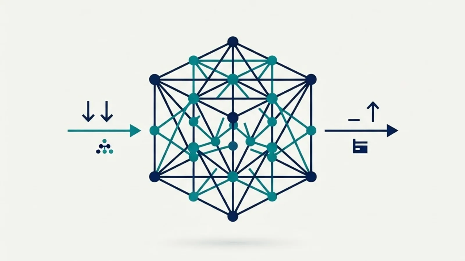 Small compact machine learning model diagram with narrow input and output arrows