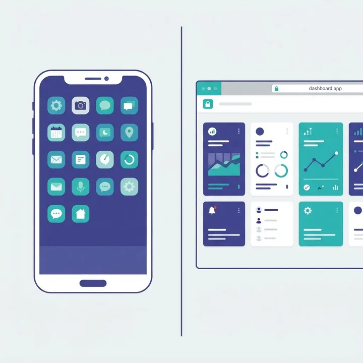 Mobile app and web app compared side by side