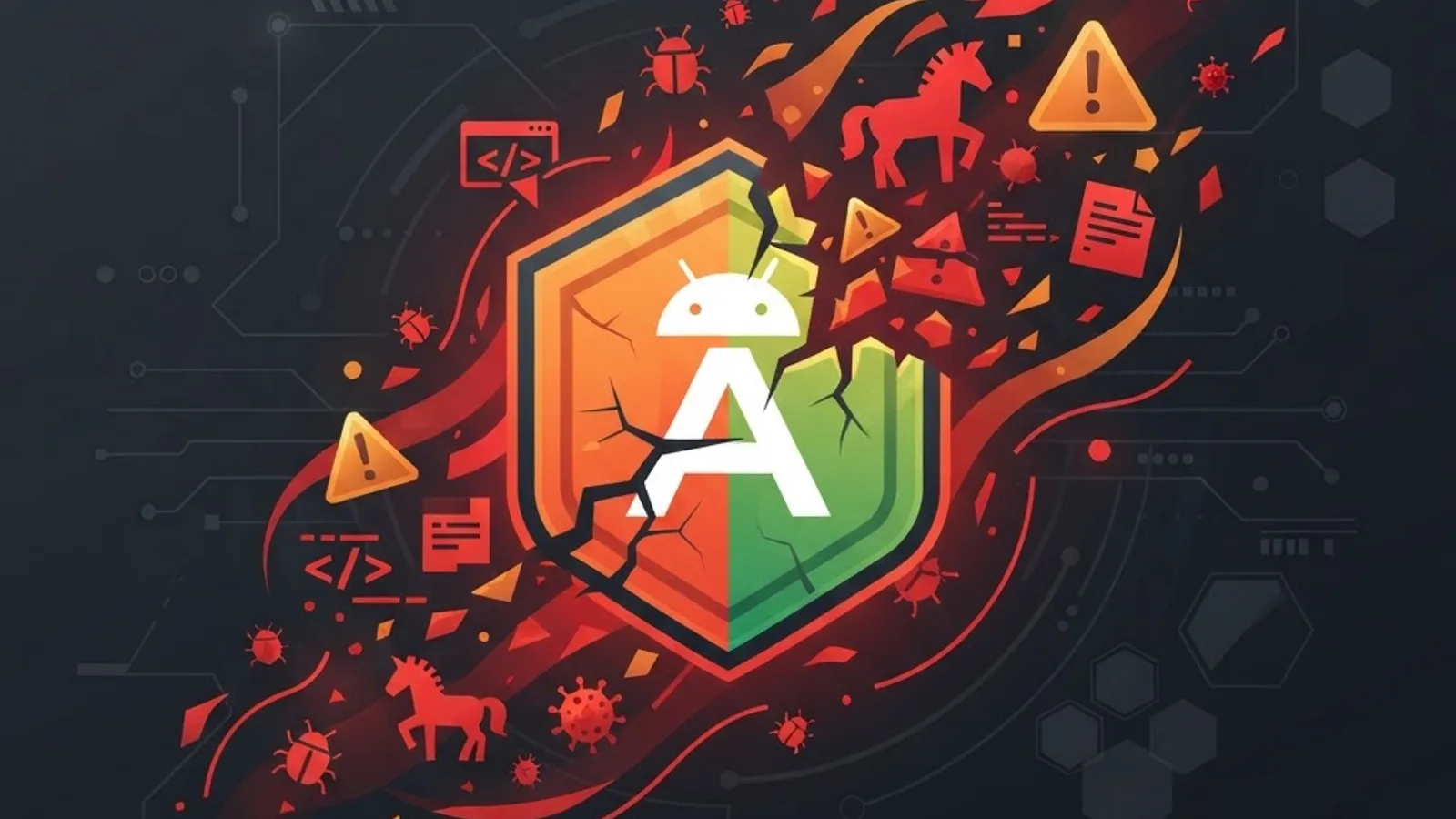 Mod APK security risks shown as malware leaking from a tampered app package