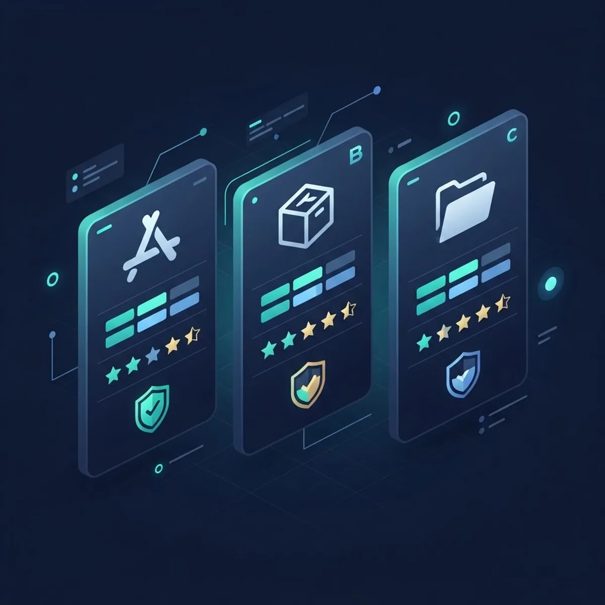 Dashboard comparing app repository types by safety rating and integrity
