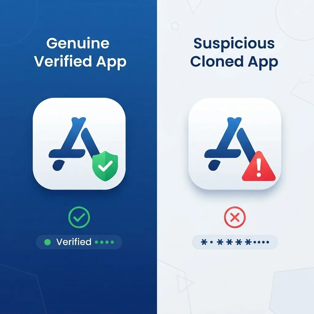Comparison of a verified app icon versus a suspicious cloned app icon