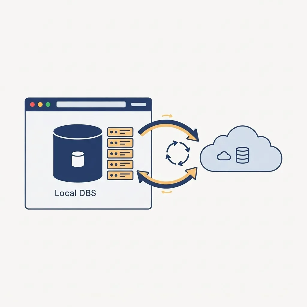 Architecture diagram showing local database syncing with a cloud server