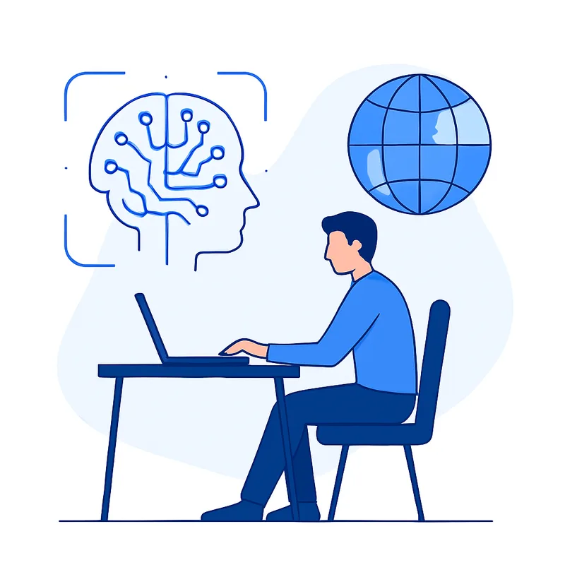 Offshore AI developers concept illustration with global team and neural network