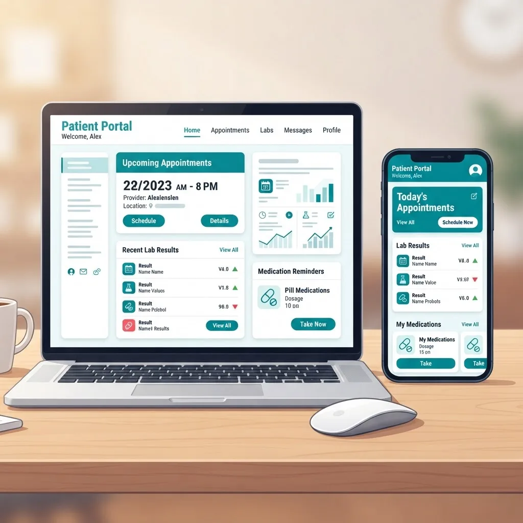 Accessible patient portal interface design on laptop and mobile