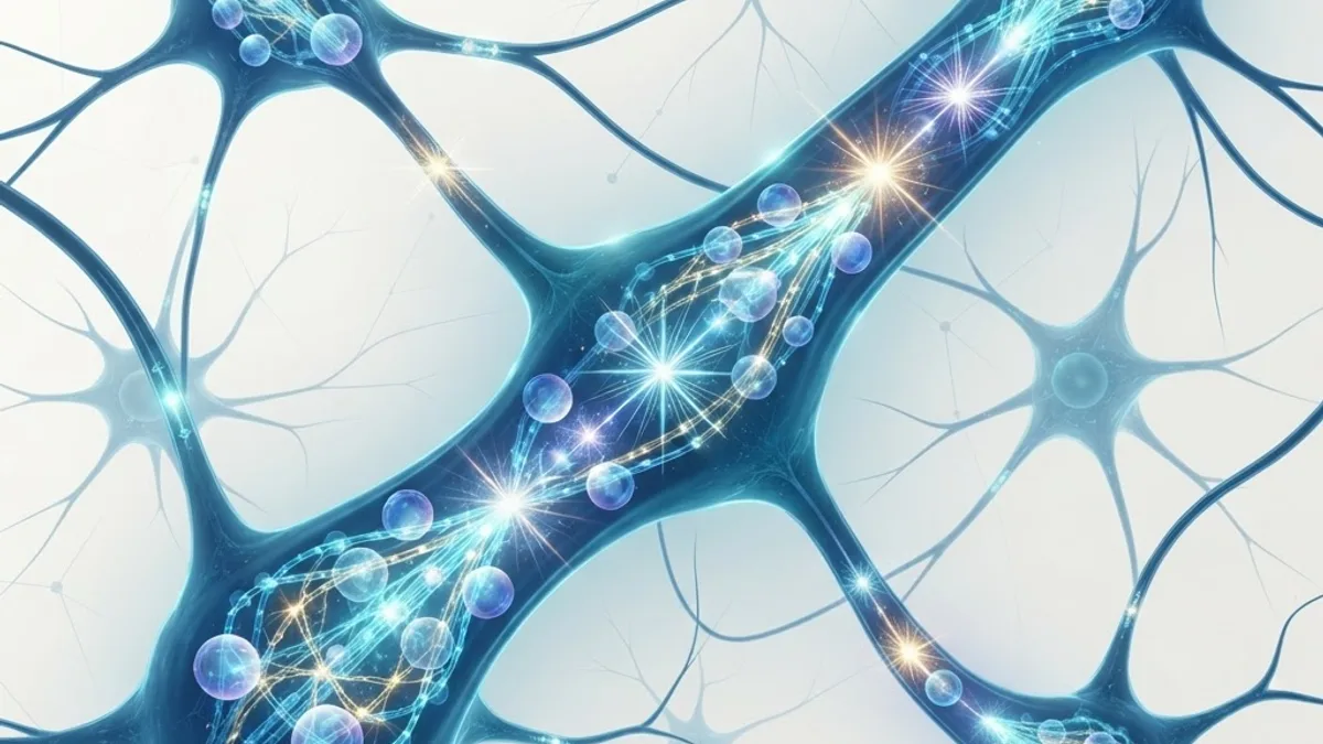 Neuron cells with glowing microtubules and quantum wave collapse visuals