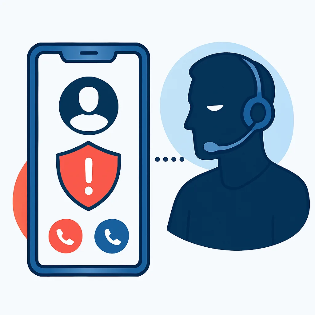 Suspicious tech support scam phone call on a smartphone