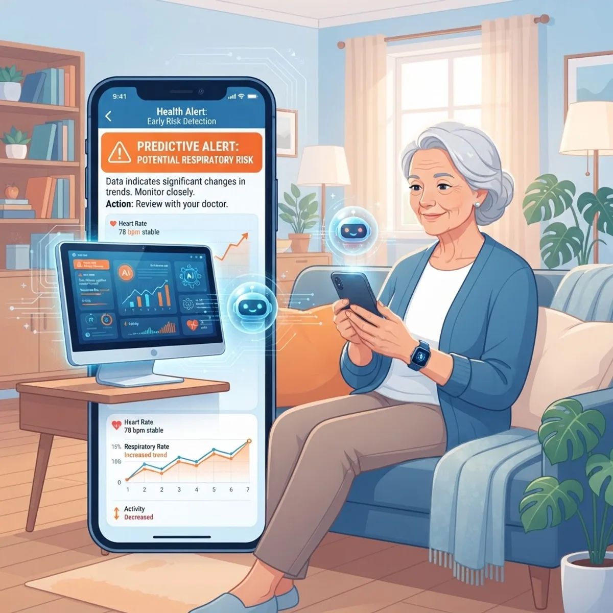 Predictive health alert warning of early risk in home care