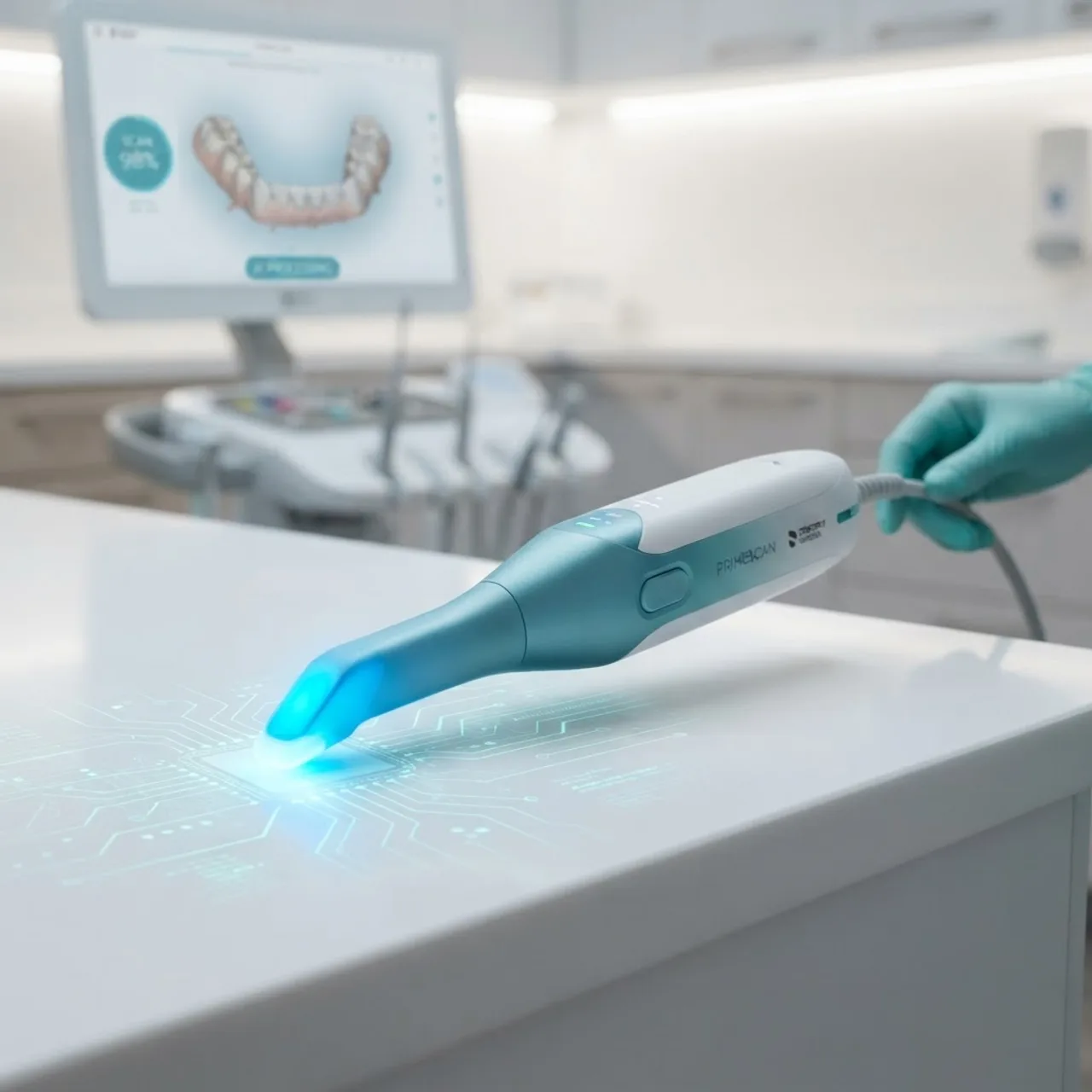 Primescan AI powered intraoral scanner device close up