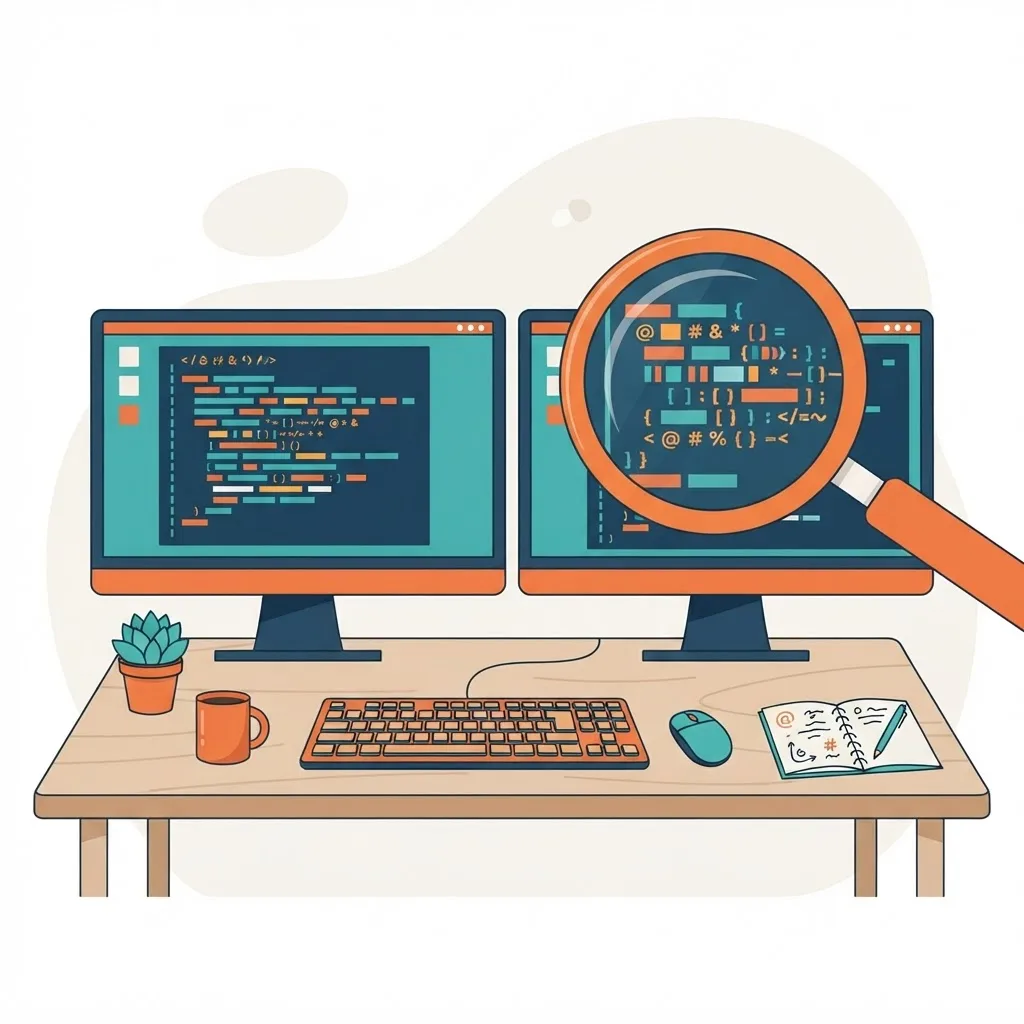 Developer comparing two code snippets on dual monitors