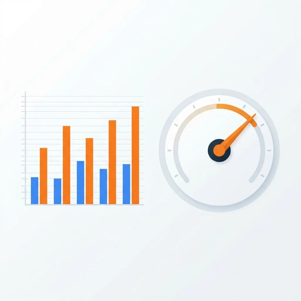 Abstract performance bar chart and speed gauge comparison