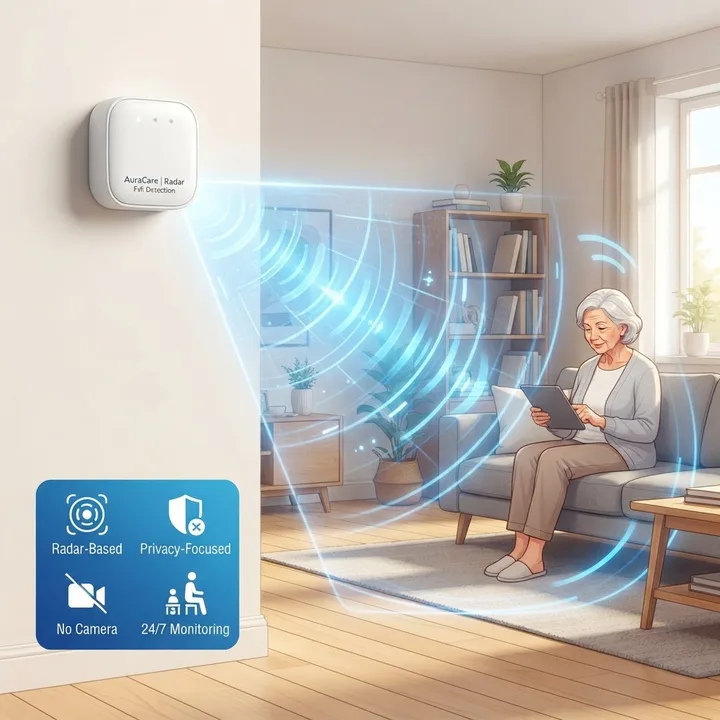 Radar-based fall detection device emitting radio waves in a home
