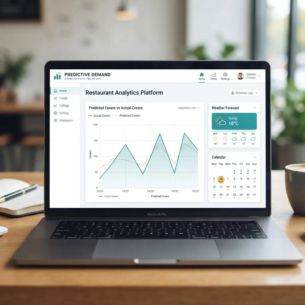 Restaurant demand forecasting dashboard with predicted versus actual covers