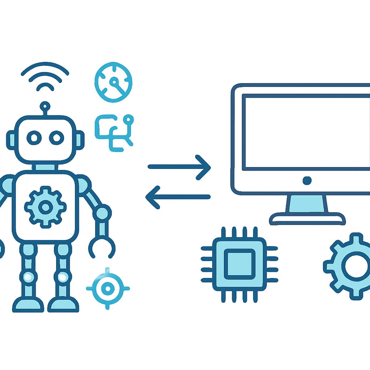 Infographic contrasting a robot with sensors against a computer chip