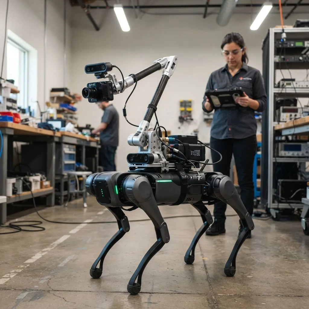 Robot dog with mounted thermal camera and sensor payload