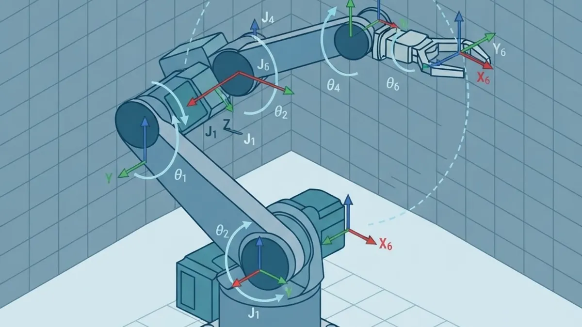Robot arm kinematics with joint frames and end effector trajectory