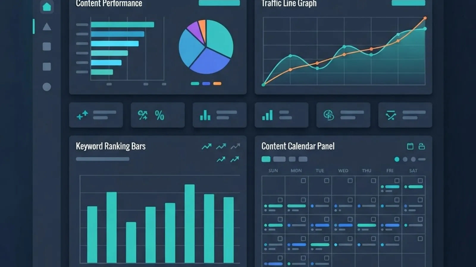 Rock Content Cloud features dashboard with content performance charts