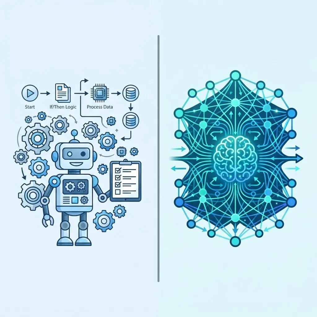 RPA versus AI comparison illustration