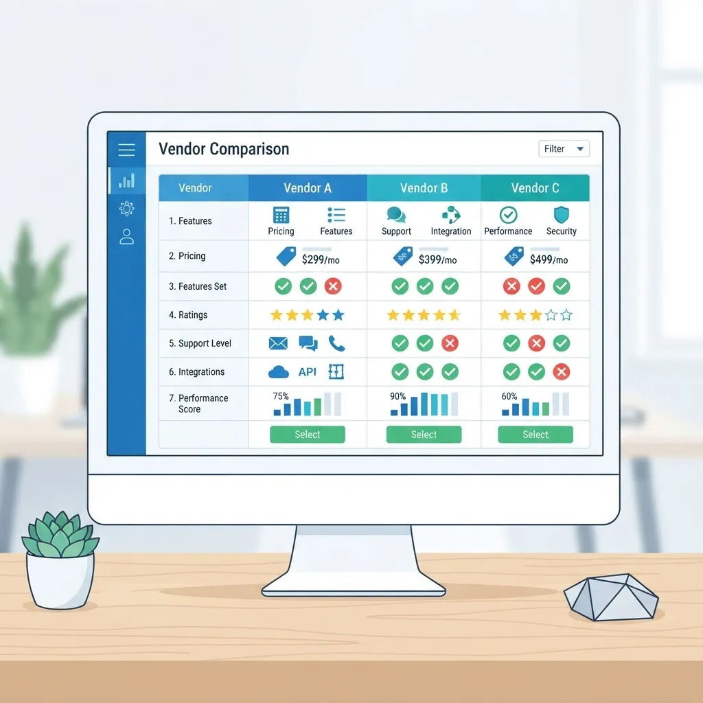 Supply chain software vendor cost comparison scorecard illustration