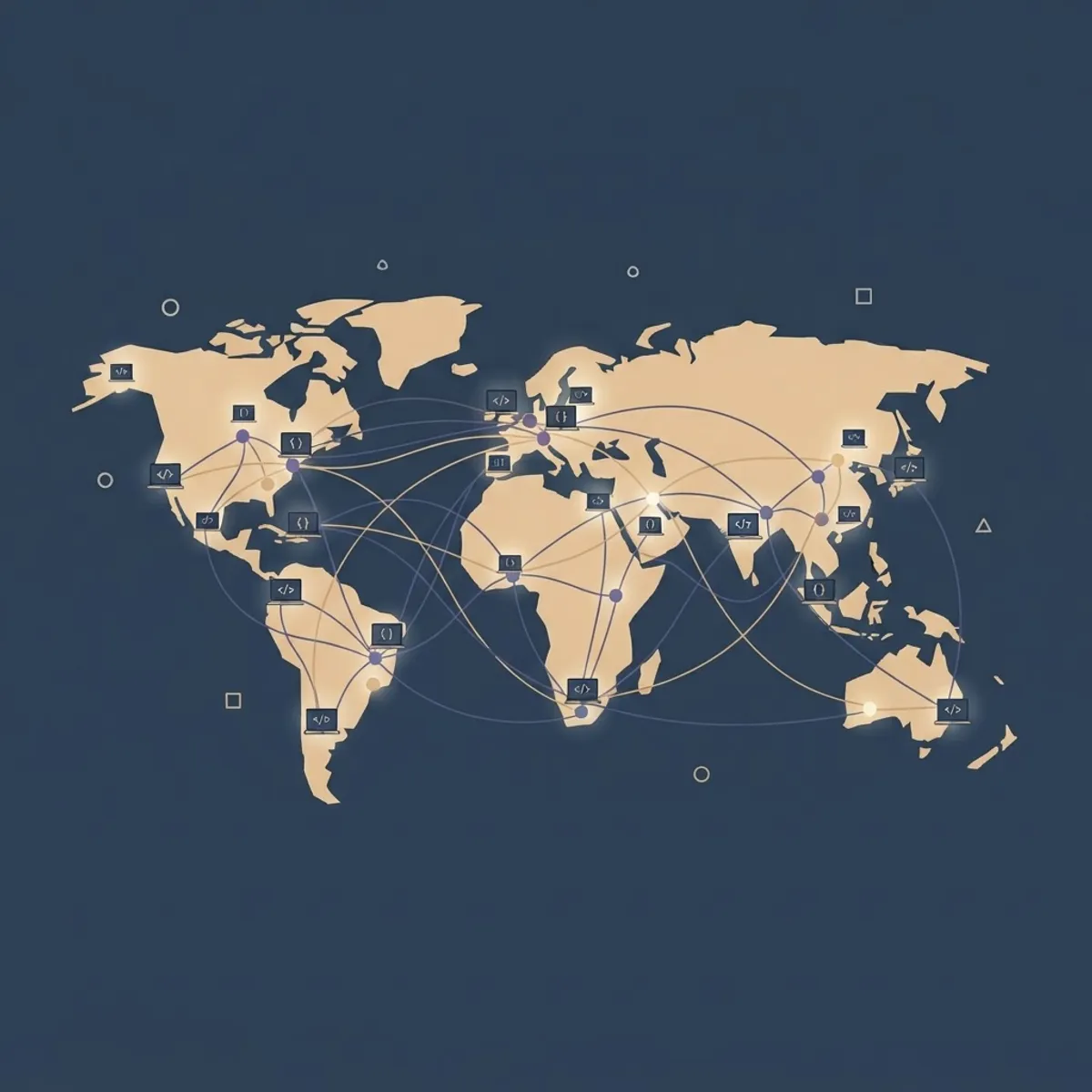 Illustration of a distributed remote engineering team connected across a world map