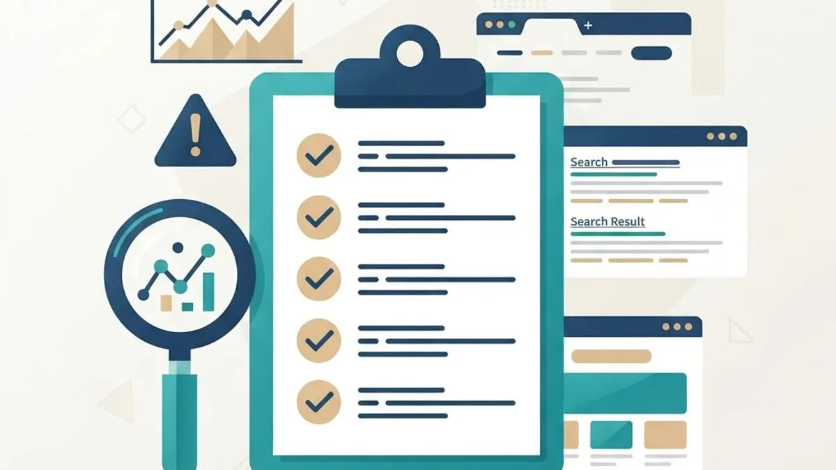 SEO audit checklist with clipboard, checkmarks and performance graph