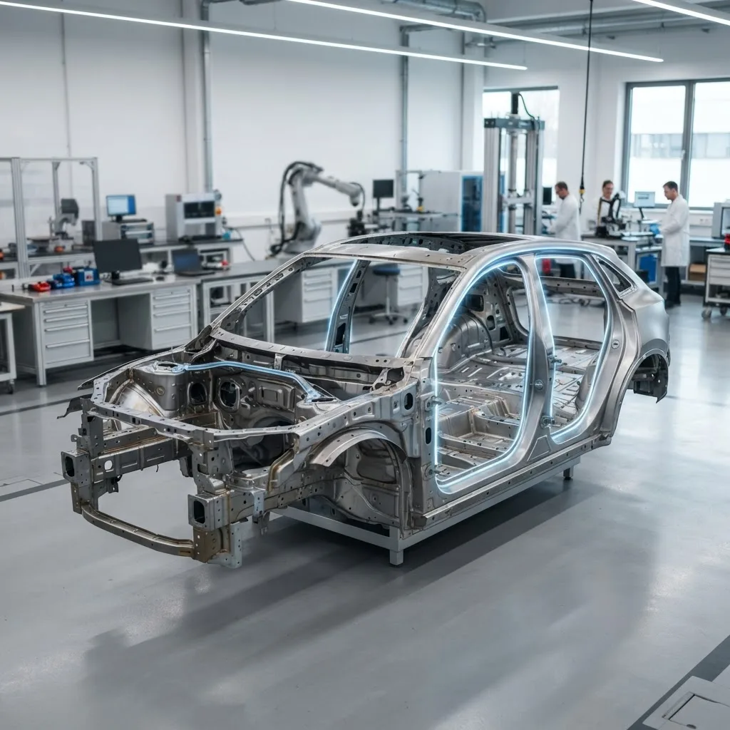 Lightweight Skyactiv-Body chassis frame showing straight structural load paths