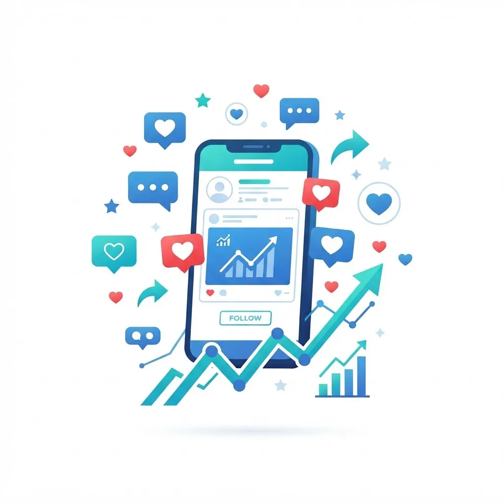Social media marketing career with engagement icons