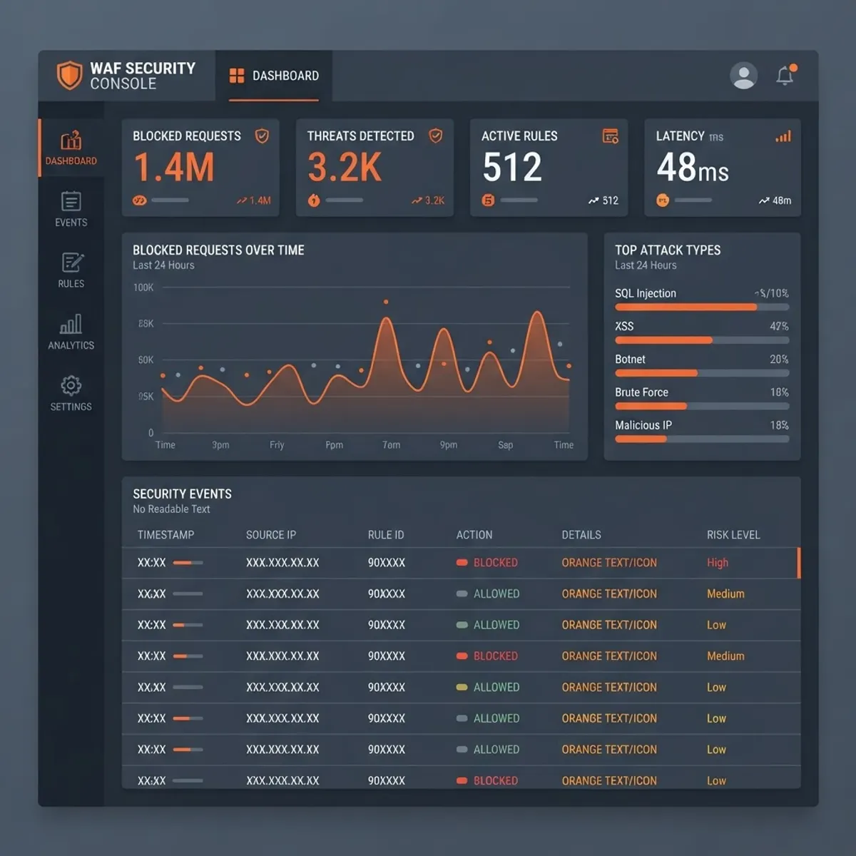 SonicWall web application firewall security dashboard showing blocked requests