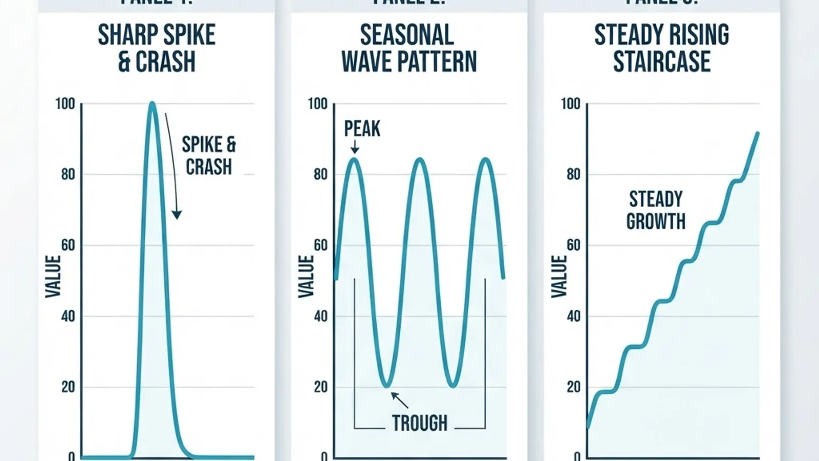 Comparison of spike, seasonal, and sustained search trend curve shapes