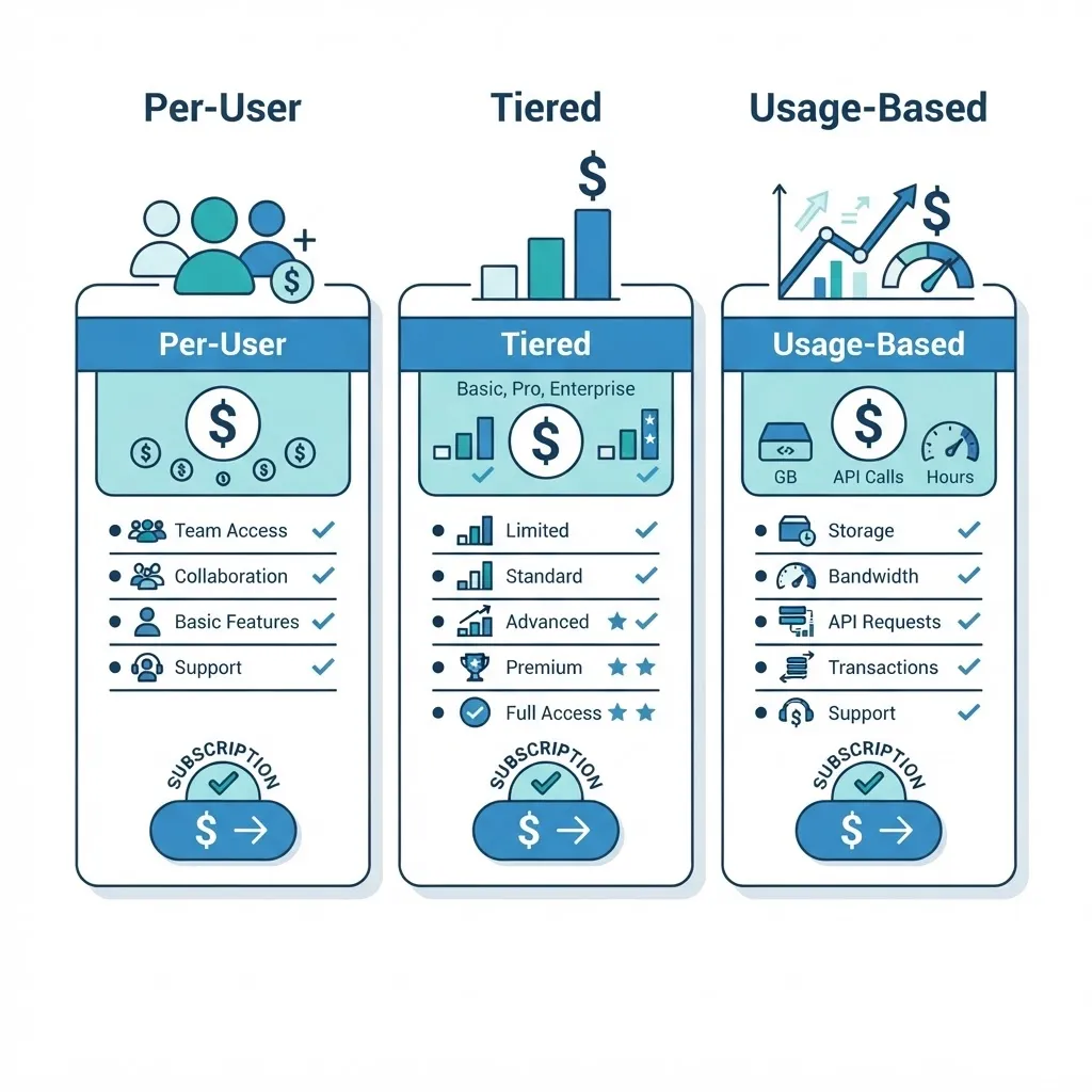 Supply chain software pricing models comparison illustration