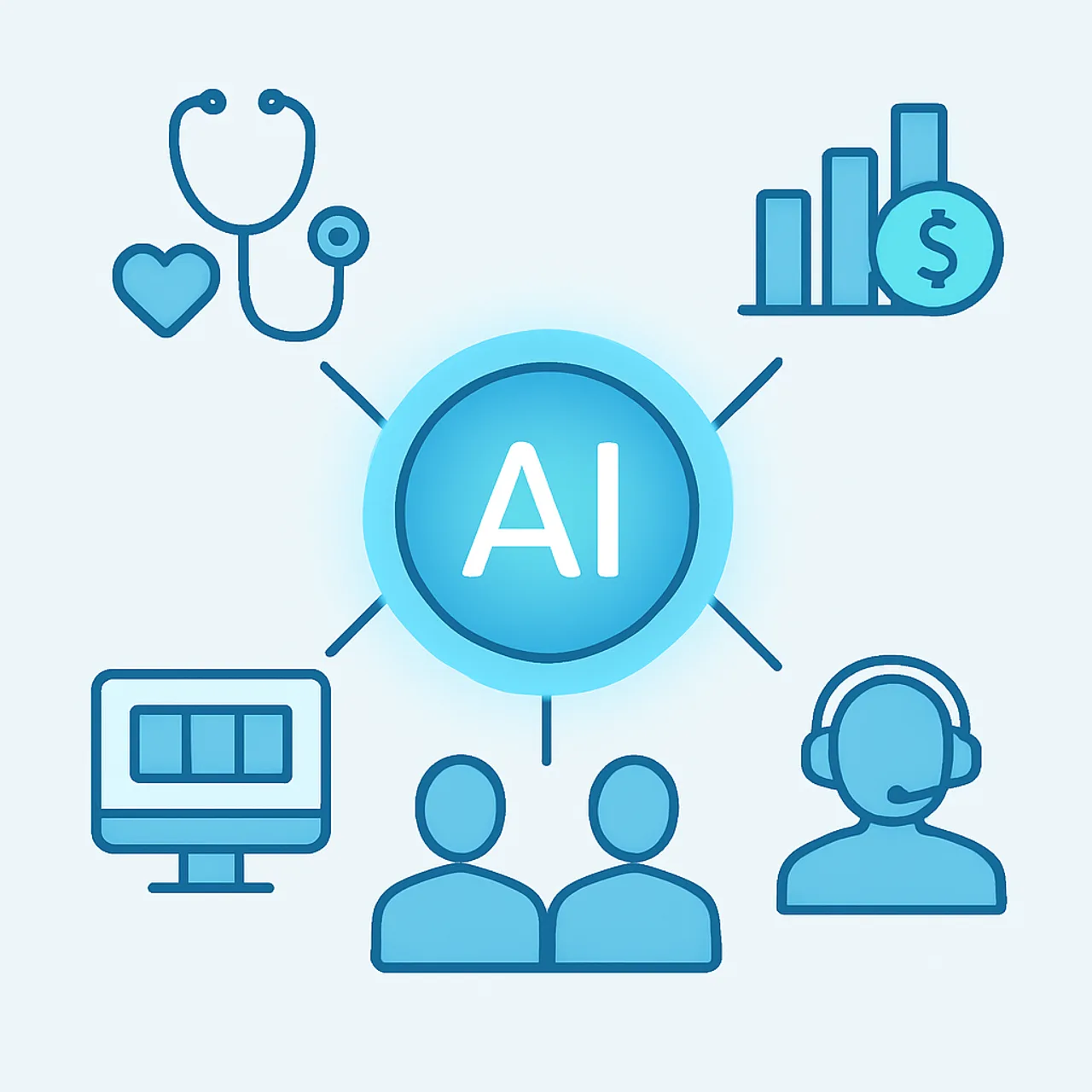 Business applications of AI across healthcare, finance, design, and support