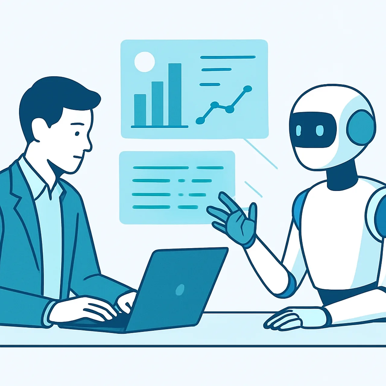 Human and AI working together with holographic data interfaces
