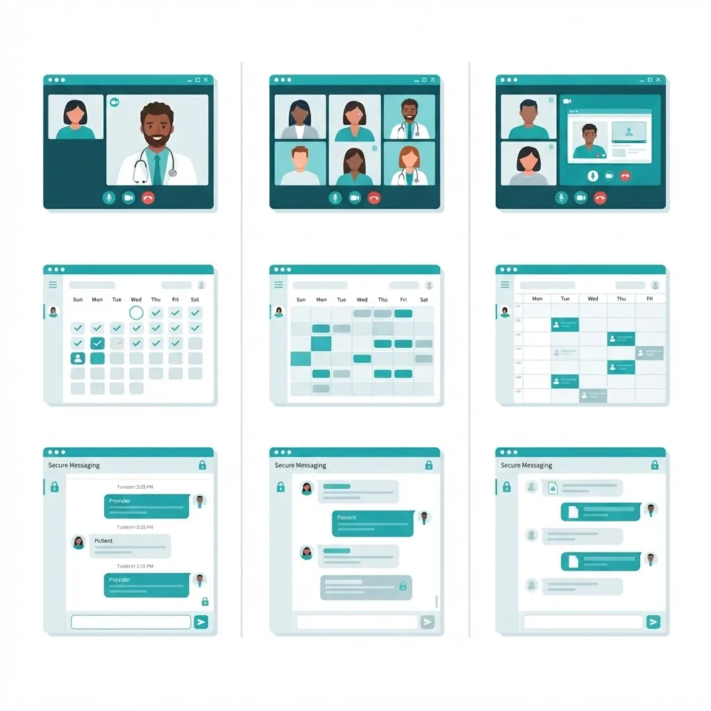 Telehealth platform feature comparison panels