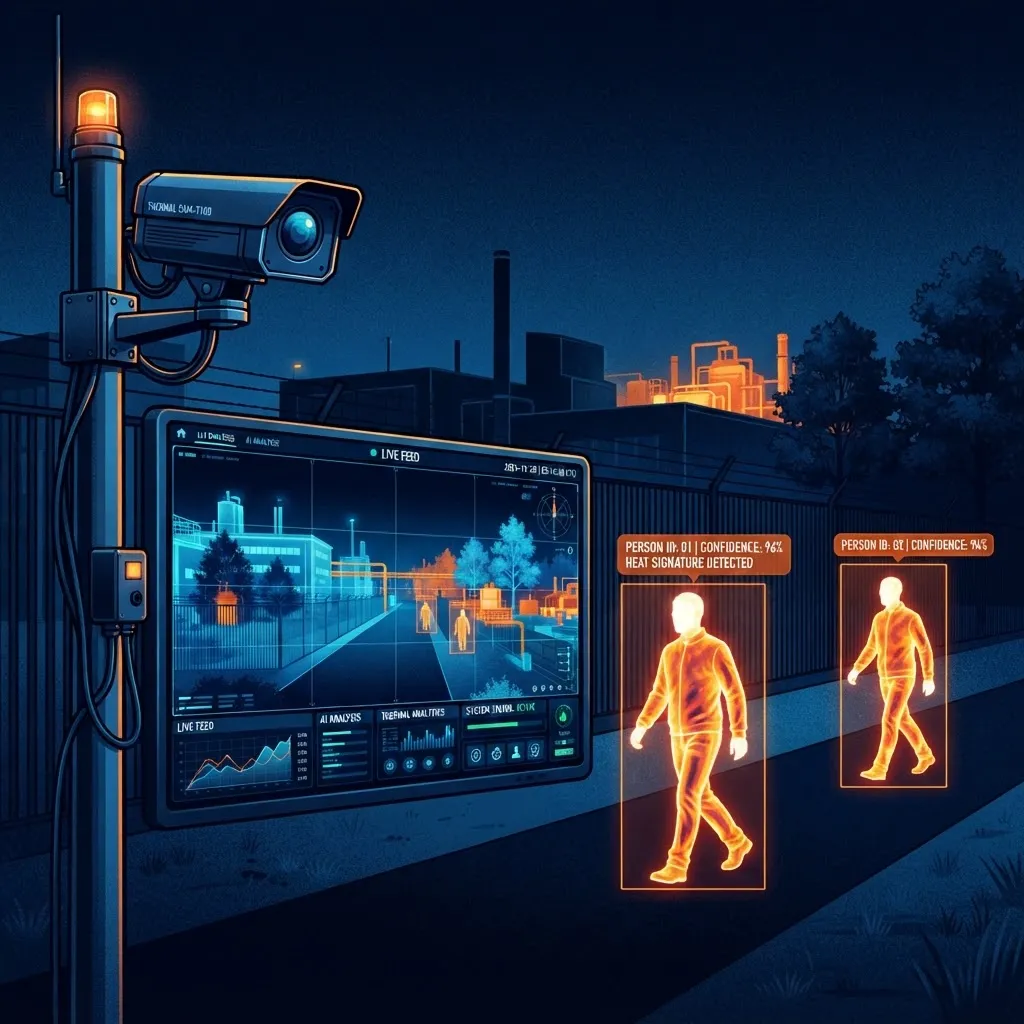 Thermal night vision security camera detecting human heat signatures