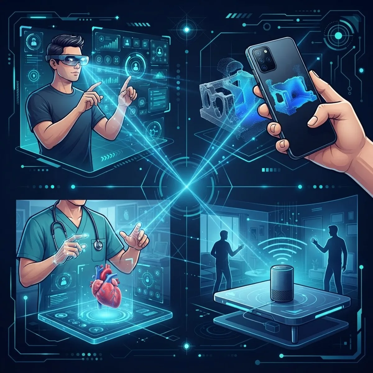 Futuristic collage of Time-of-Flight AI applications