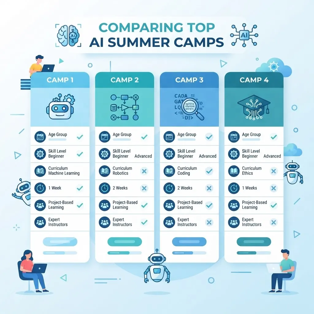 Infographic comparing top AI summer camps side by side
