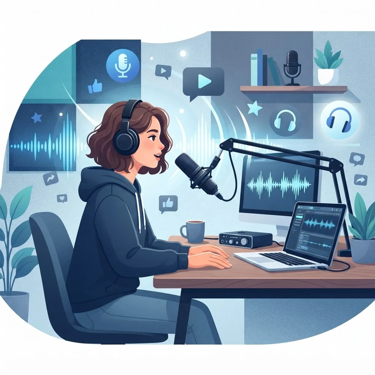 Content creator producing AI voice audio