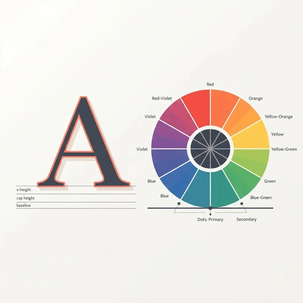 Typography and color theory fundamentals illustration