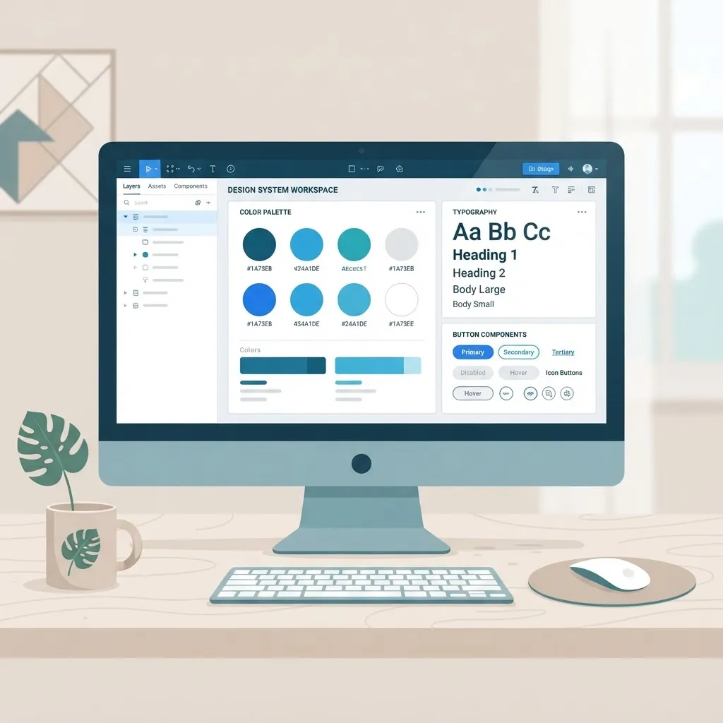 UI design workspace showing color and typography choices for a website