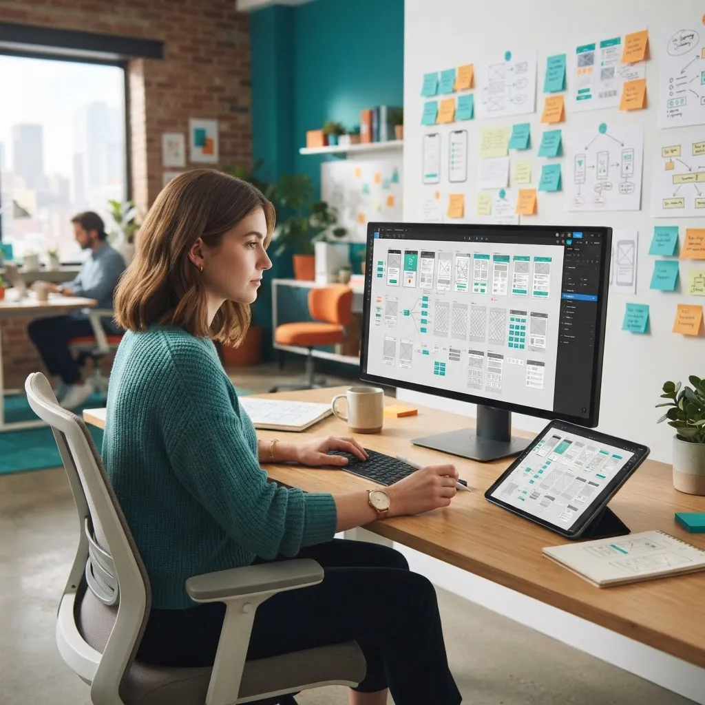 UX UI designer working on mobile app wireframes and prototypes