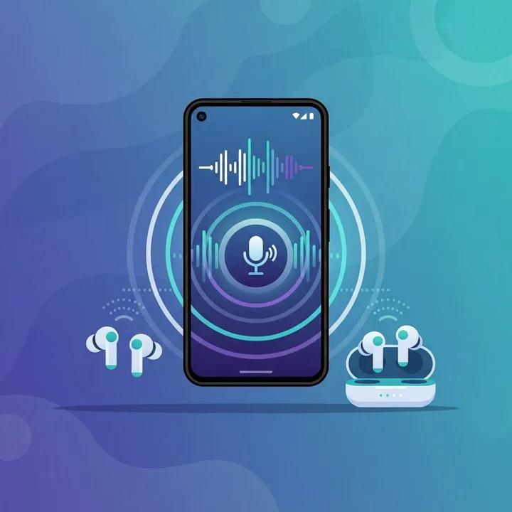 Hands-free voice AI on Android with waveform and earbuds
