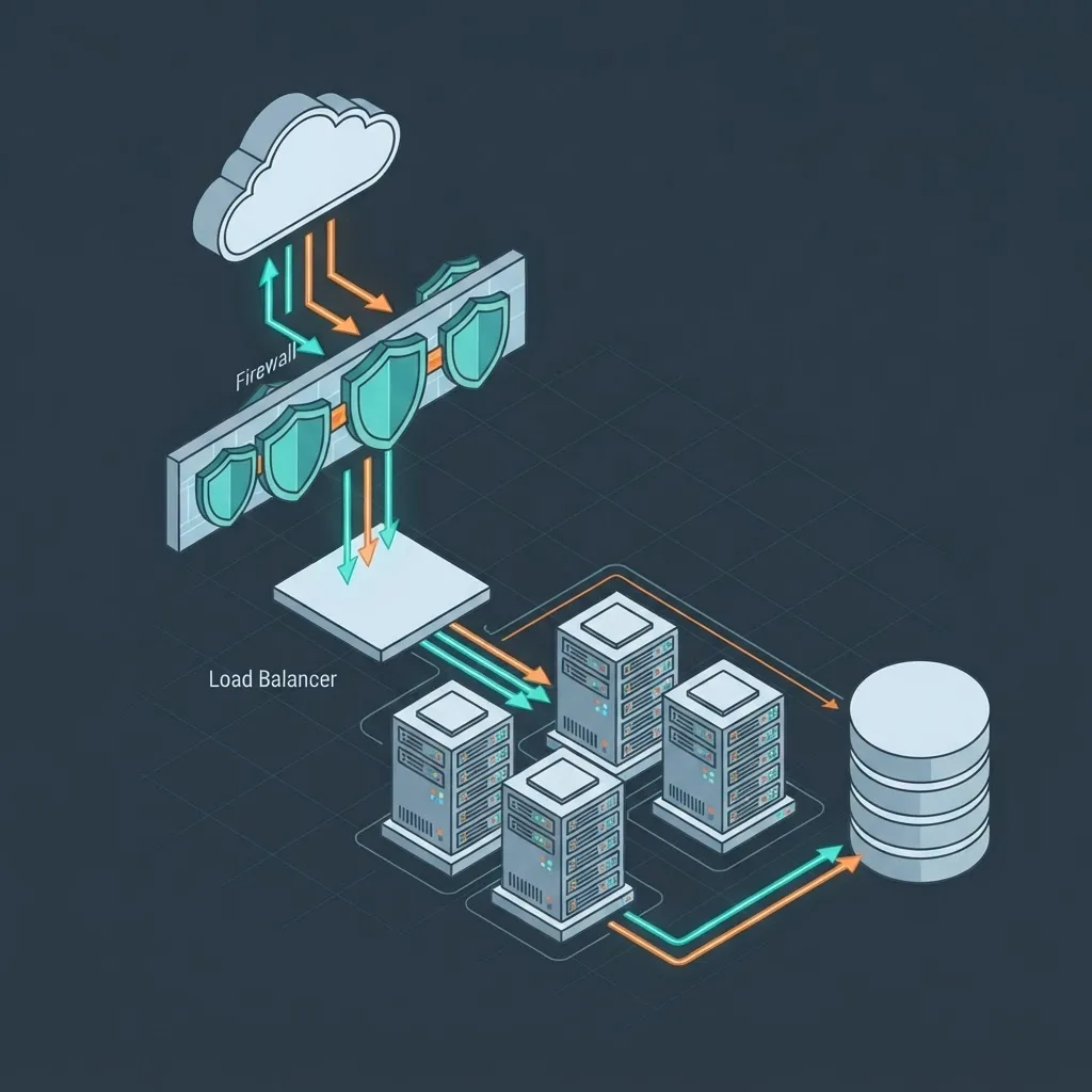 WAF and load balancer architecture diagram showing request flow